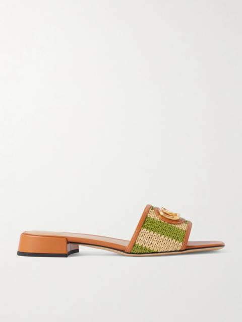 Vlogo Embellished Leather-trimmed Striped Raffia Slides