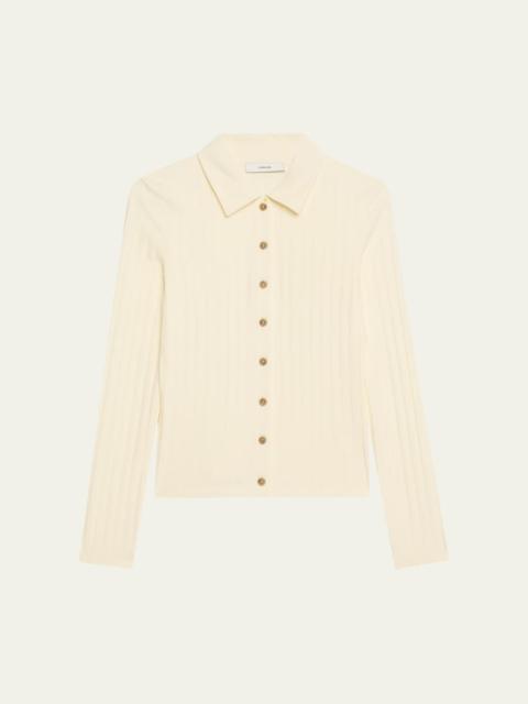Long-Sleeve Ribbed Button-Front Top