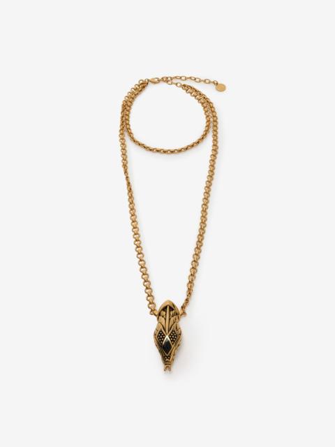Antiqued Gold and Black Necklace with Snake Head