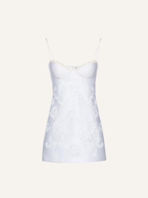 Lace poplin bustier mini dress in white