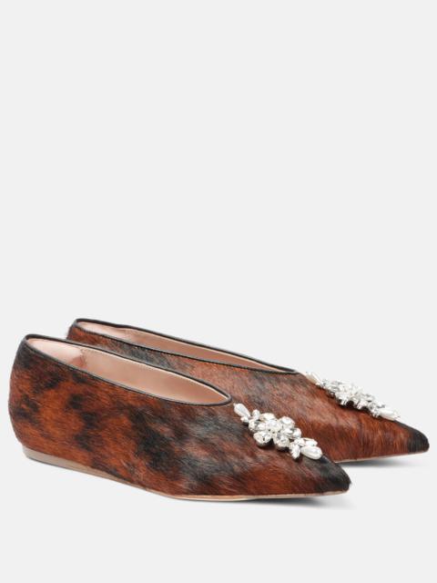 Embellished calf hair ballet flats