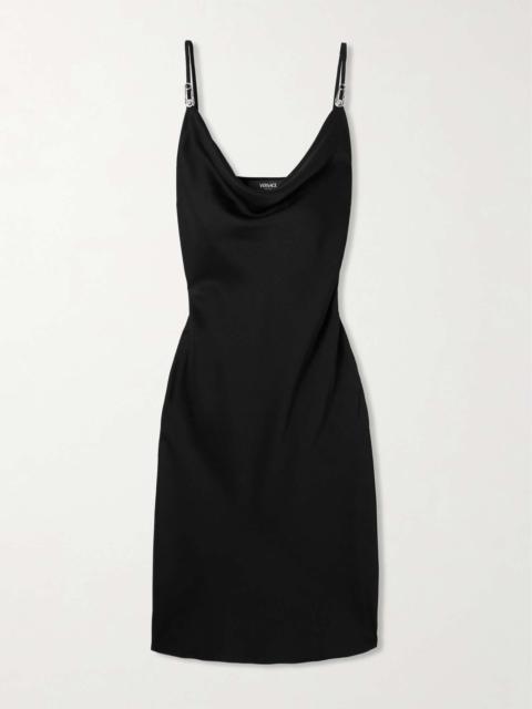 Embellished draped satin midi dress