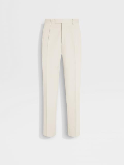 WHITE COTTON AND WOOL PANTS