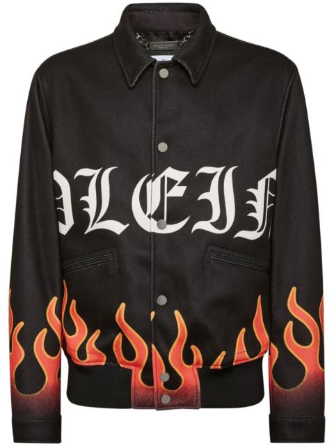 Flame-print bomber jacket