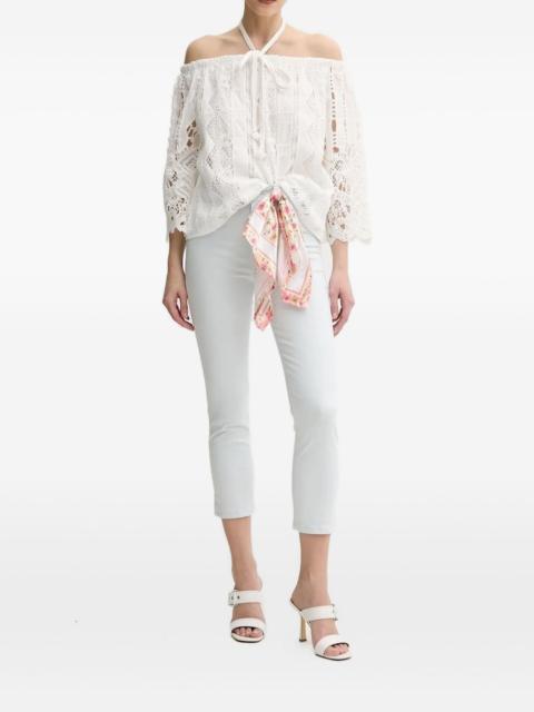 floral-print denim jeans