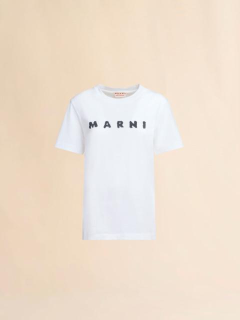 WHITE JERSEY T-SHIRT WITH MARNI SCRIBBLED LOGO