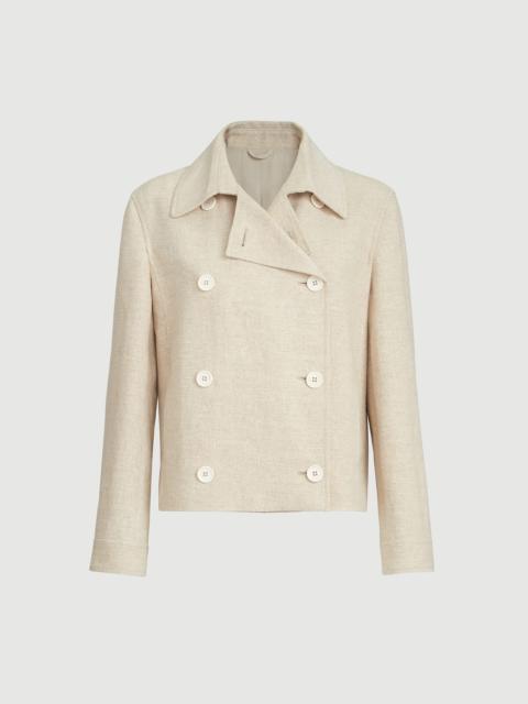 Slubbed linen, silk and hemp cropped pea coat with monili
