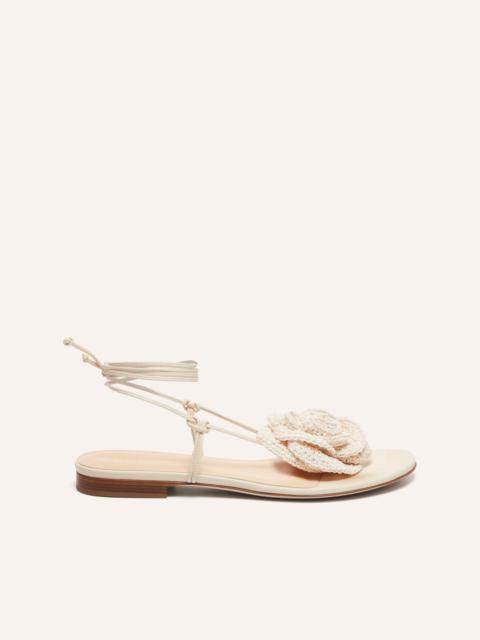Wrap around flat flower sandals in cream crochet