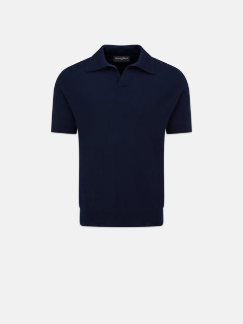 Men's Short Sleeve Knitted Polo Shirt Navy