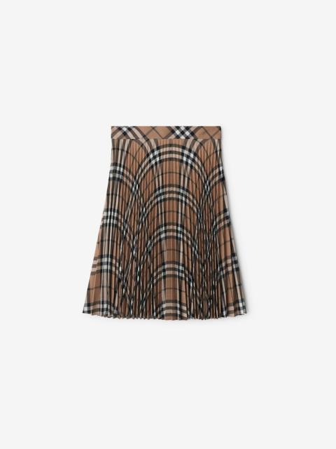 Pleated Check Wool Blend Skirt