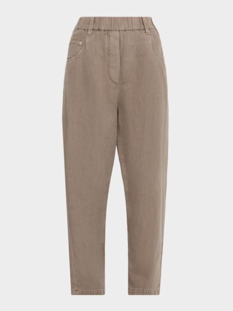 Dyed Cotton Twill Straight-Leg Ankle Pull-on Pants