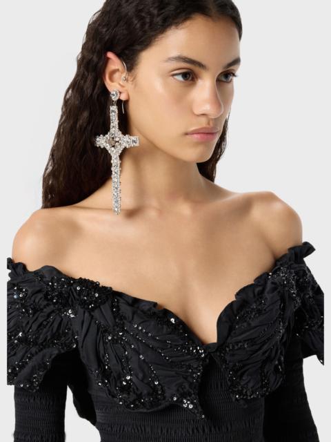 METAL AND GLASS STONE EARRINGS