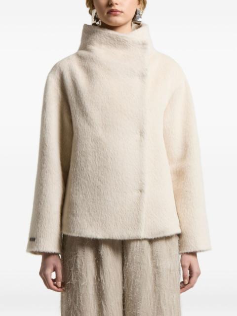 high-neck asymmetrical-fastening coat