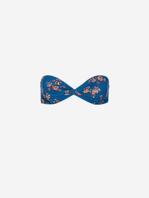 Twisted bandeau swim top in blue floral print