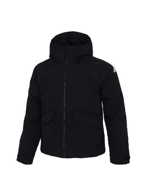 adidas Big Baffle Jkt Casual Sports Zipper Cardigan hooded down Jacket Black GT6538