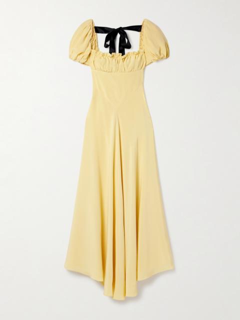 Bow-embellished Satin-trimmed Silk-crepe Maxi Dress