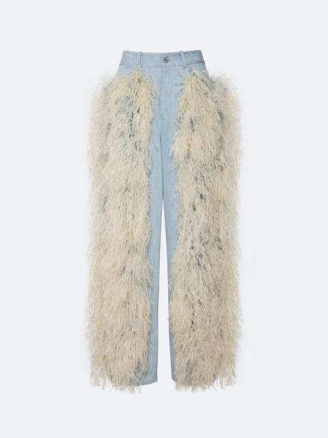 Washed Denim Straight Leg Pant With Feathers