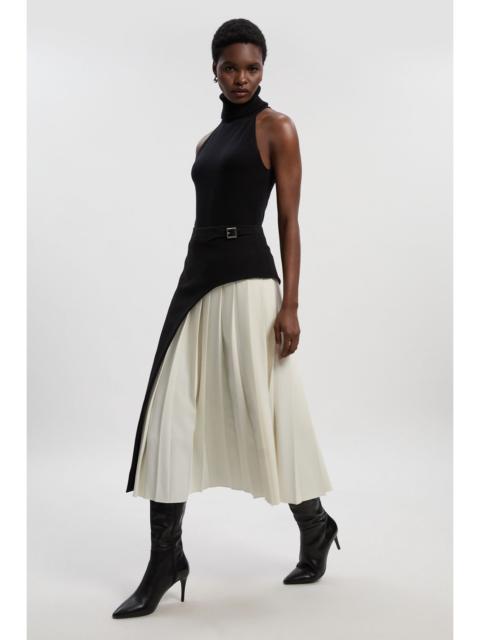 Tailored Buckle Detail Pleated Midi Skirt