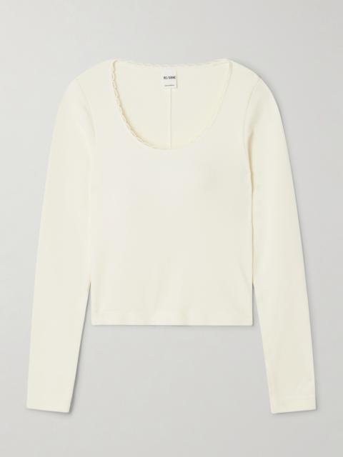 Cropped Scalloped Stretch-cotton Jersey Top