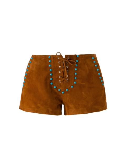 Lea Lace-Up Embellished Suede Shorts brown