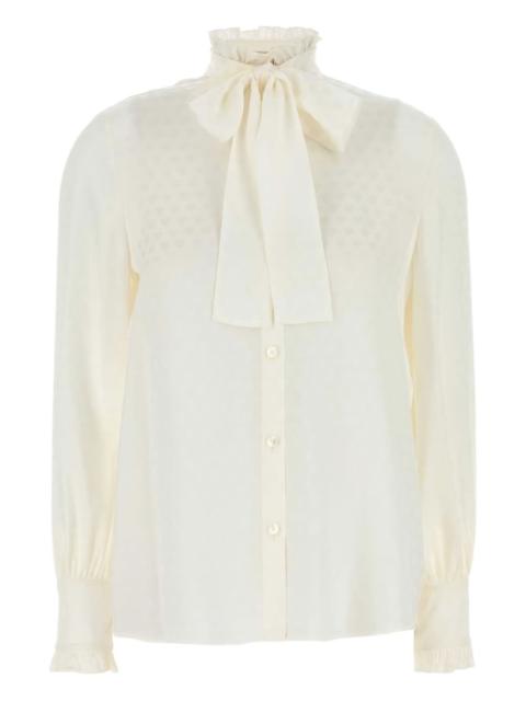 ruffled-neck silk shirt