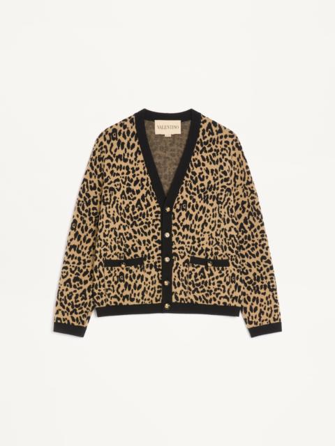 VALENTINO WOOL CARDIGAN WITH FAUVE ECLAT ANIMAL PRINT JACQUARD