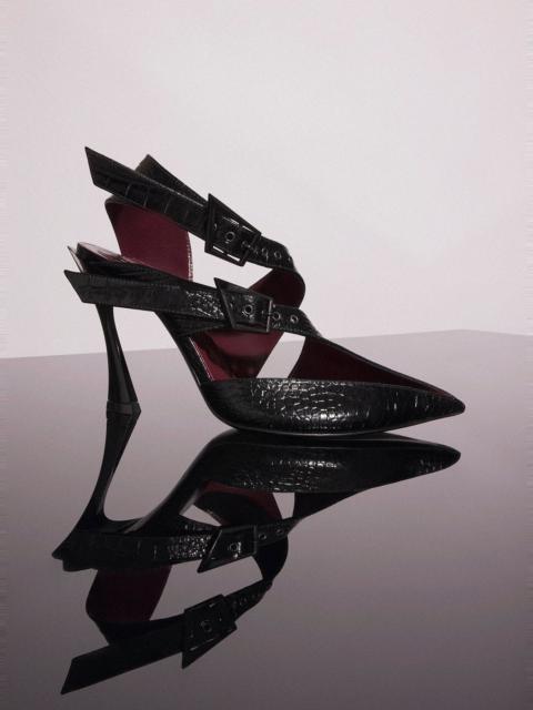 black crocodile embossed leather buckled fang 95 mules