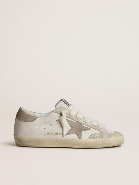 Women’s Super-Star LTD with beige suede star and heel tab and floral embroidery
