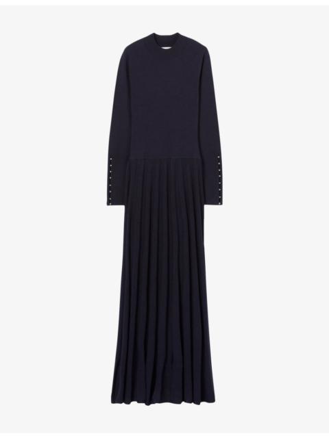 Pleated Round-Neck Knitted Maxi Dress