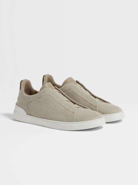 LIGHT BEIGE COTTON LINEN AND LEATHER TRIPLE STITCH™ SNEAKERS
