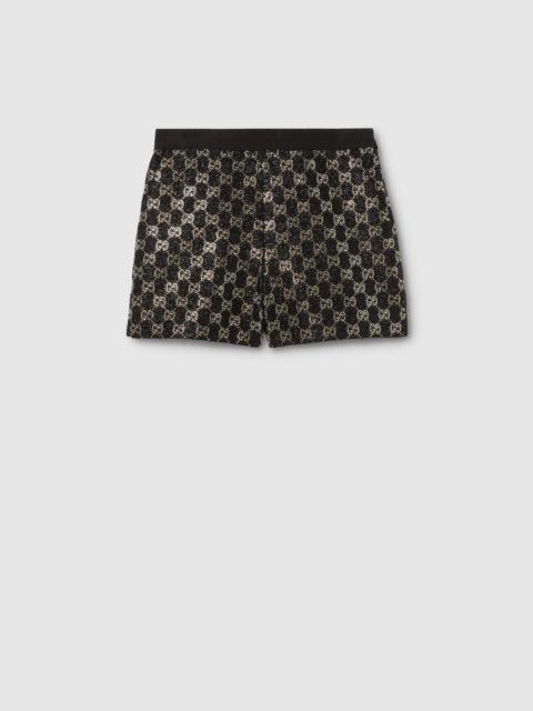 Embroidered wool tweed lamé shorts
