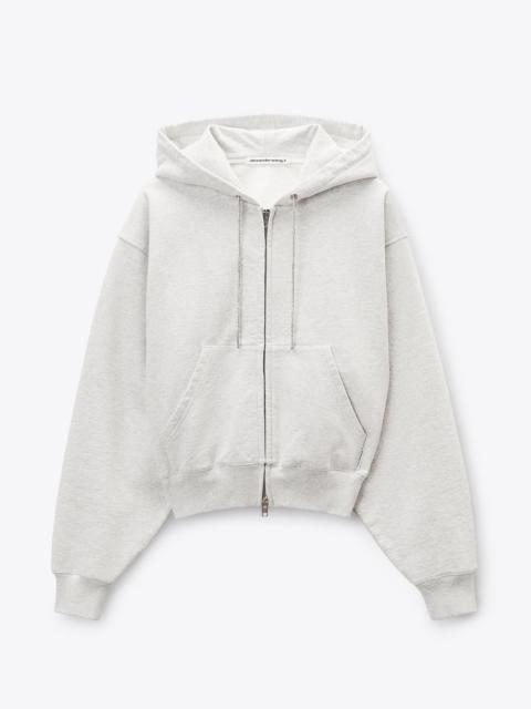 Grey Cotton Terry Hoodie with Crystal Hotfix Drawcord