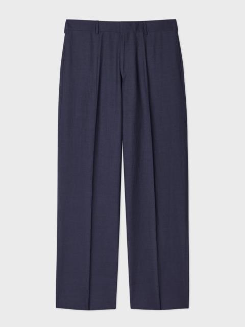 Straight-Fit Navy Wool and Linen-Blend Trousers