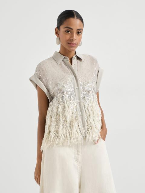 Dazzling dégradé shirt in crispy silk with fil coupé