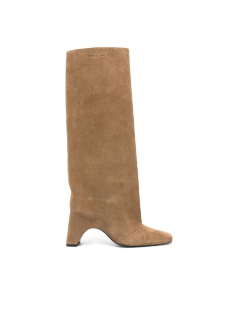 square-toe heeled knee-high boots