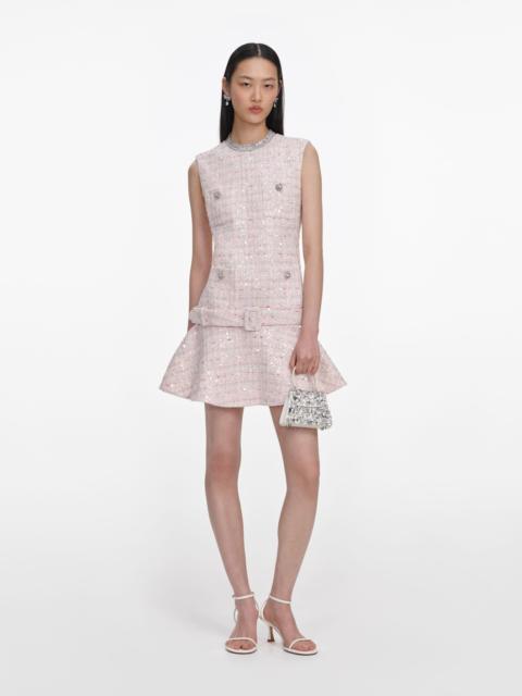 Pink Sequin Boucle Belted Mini Dress