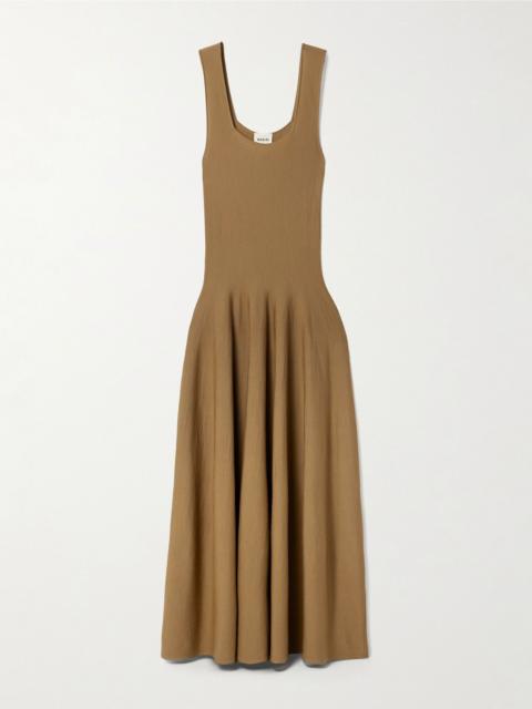 Jodie pleated wool midi dress Tan