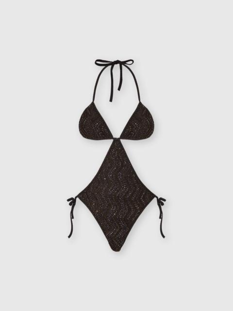 Zigzag mesh trikini with sequins