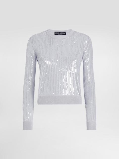 Crew-neck sweater with sequin embellishment