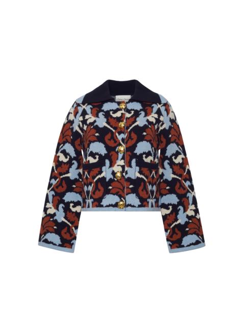Delilah Cardigan
Boxy and Bold in Birdseye Jacquard and Gilded Detail