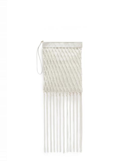 Naila Fringe Pouch in Ivory Nappa Leather & Silk Macrame