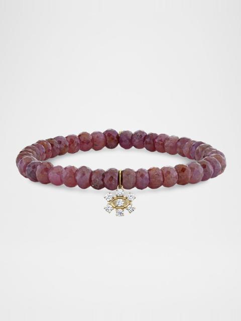 Marquise Eye Prong-Set Flower on Pink Sapphire Bead Bracelet