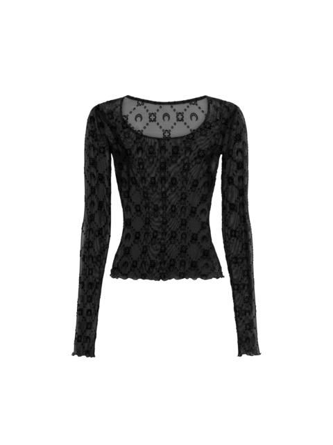 MOONOGRAM MESH FLOCK LONG SLEEVES ROUNDNECK TOP