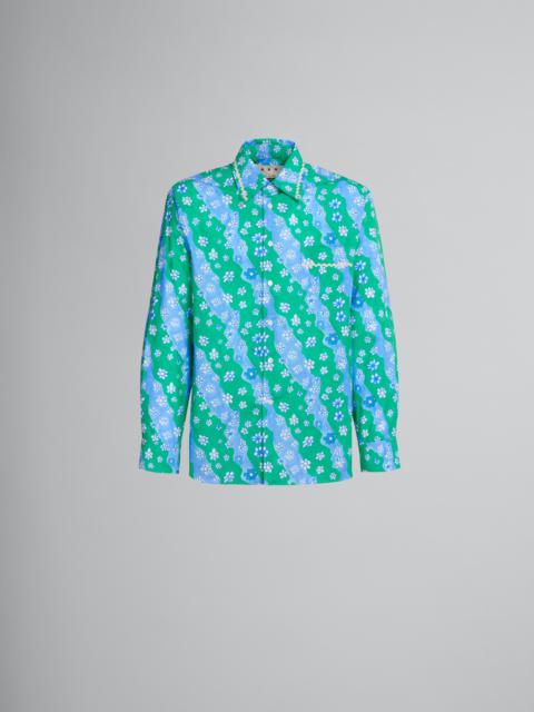 POPLIN SHIRT WITH GREEN STRIPY FLOWER PRINT