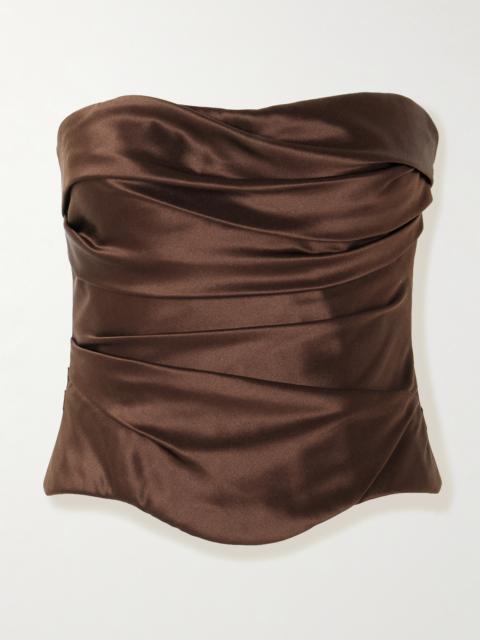 Demi Strapless Gathered Silk-satin Bustier