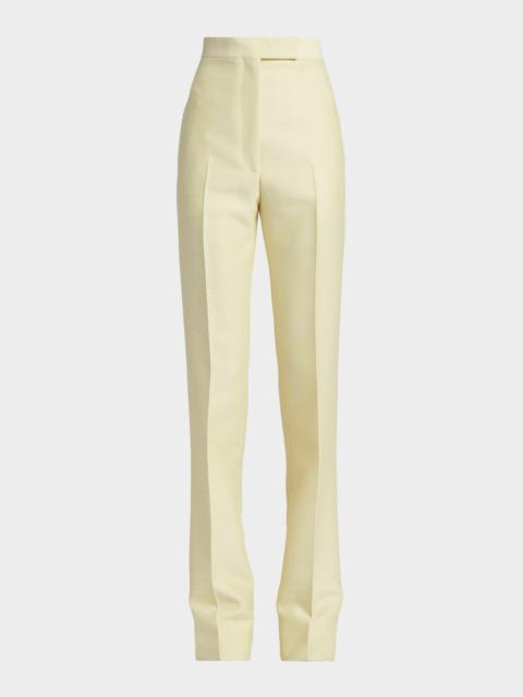 High-Rise Wool-Silk Straight-Leg Pants