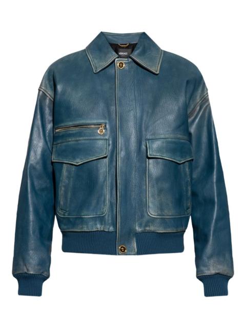 pocket zip leather jacket