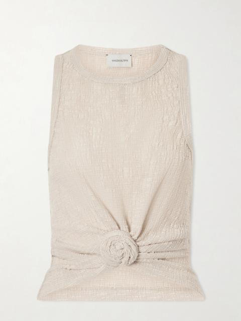 Cropped Floral-appliquéd Crepe Top