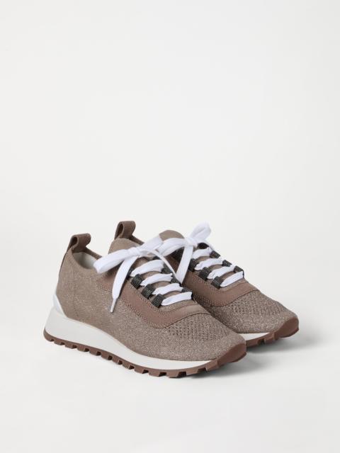 Suede and sparkling cotton knit runners with shiny eyelets