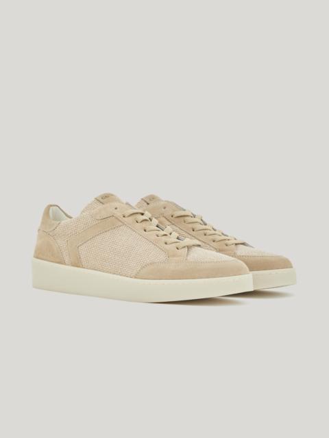 CANALI NUVOLA BEIGE WOVEN CANVAS AND SUEDE SNEAKERS